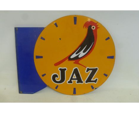 A French double sided enamel sign advertising 'Jaz', 23 3/4 x 19 1/4".