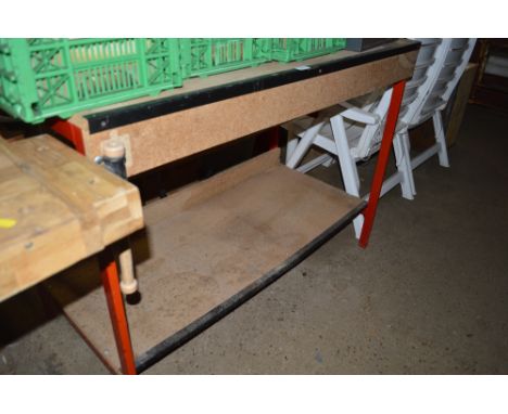 A wood and metal work bench
