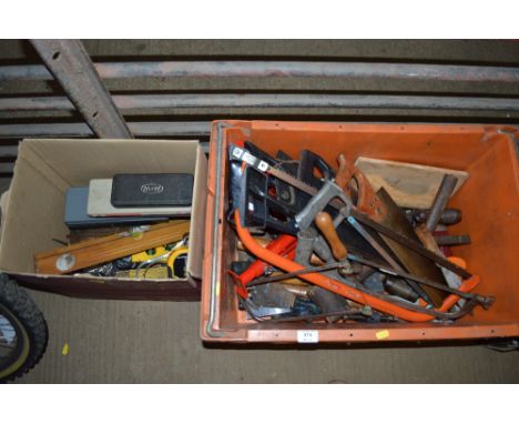 Two boxes containing various hand tools 