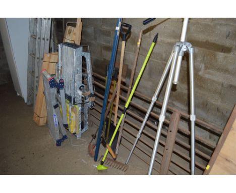 A quantity of long handle gardening tools 