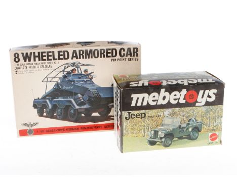 Bandai Bausatz 8238, Maßstab 1:48, dazu Mattel Jeep 7687, Maßstab 1:25, Alterungsspuren, je im tw besch. OK, Z 3
