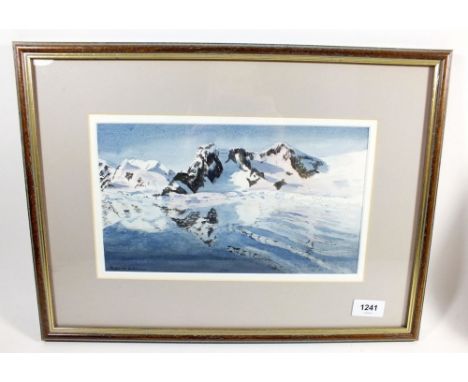 Peter M Robinson - watercolour mountain snowscape, 16 x 28cm 