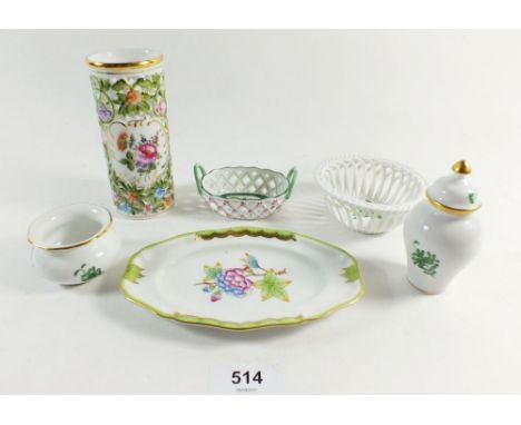 A group of mixed Herend ornaments including pierced vase, dish etc. 