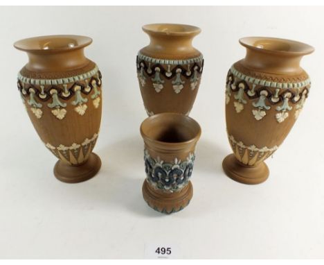 A set of three Doulton Lambeth Silicon Ware vases and a smaller vase 