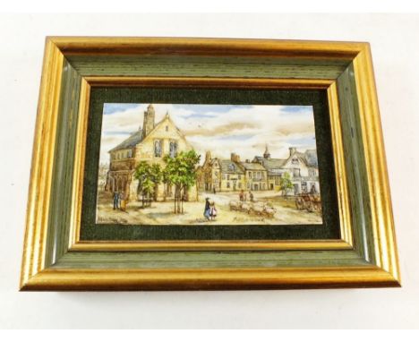 A Rita Whitaker enamel on copper picture of a Cotswold scene,plaque 10 x 6cm