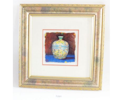 A mixed media picture of a Chinese vase, 13cm sq 