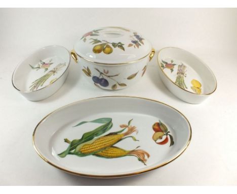 A collection of Royal Worcester dinner ware to include: two Evesham Royal Worcester lidded tureens and three other Royal Worc
