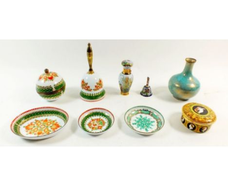 A group of various enamel trinket boxes, dishes etc. to include Steinbock 