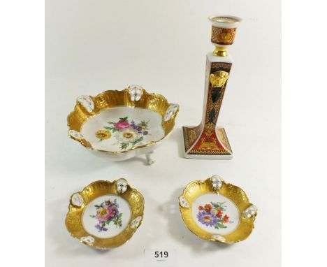 A Rosenthal candlestick, two pin dishes and a pot pourri bowl 