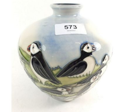 A Moorcroft vase, Puffins - 17cm 