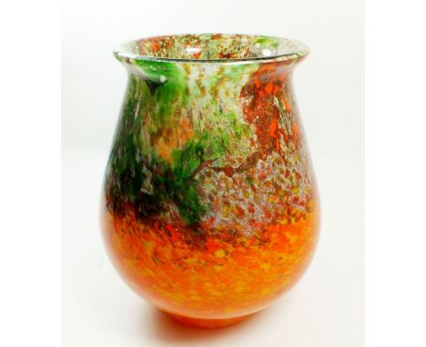 A Ysart glass orange and green vase with aventurine inclusions 22cm tall 