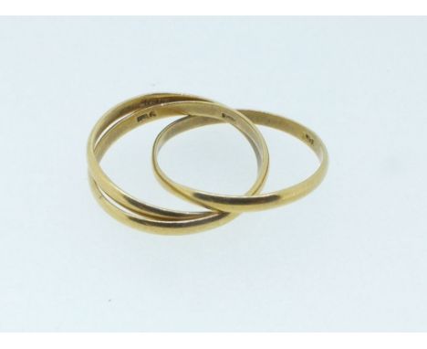 A 22ct gold triple wedding band ring, stamped '916', Size L/M, 4.2g 