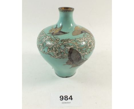 A Japanese cloisonné enamel vase decorated butterflies, 9cm 