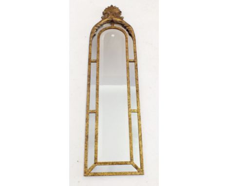 An arch top narrow gilt framed mirror, 107 x 28cm 
