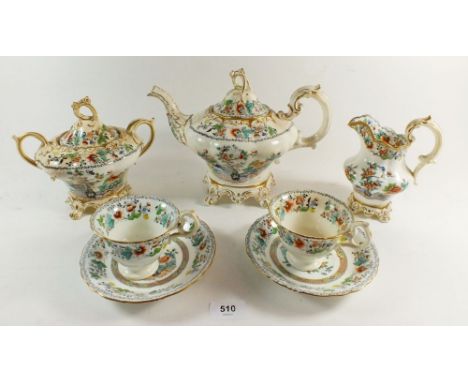 A Victorian Staffordshire tea service with floral decoration, comprising 12 teacups, 12 saucers, 10 coffee cups, 12 tea plate