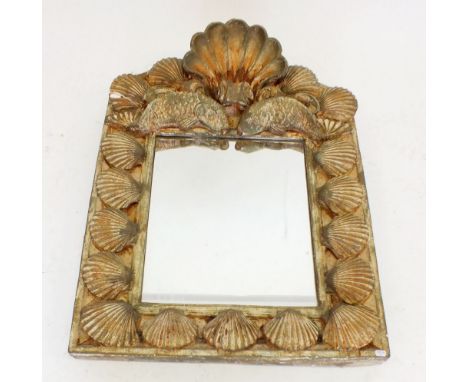 A decorative moulded mirror with fish and shell decoration, a/f - 70 x 49cm