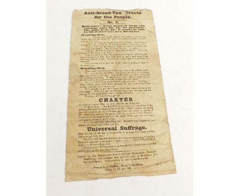 A printed leaflet relating to The Corn Laws 'Anti Bread - Tax Tracts' 1840 
