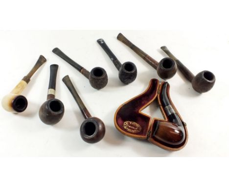 A Barlings silver collared pipe - cased, another silver collared pipe and six other pipes