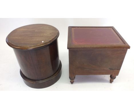 A Victorian circular mahogany bedside commode cabinet with pottery liner and another commode