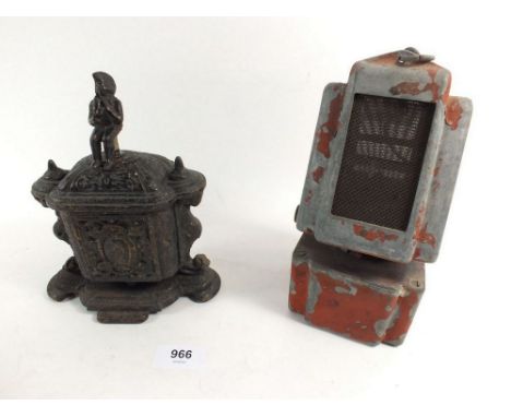 A Victorian cast iron tobacco jar and a Greenhouse lantern 