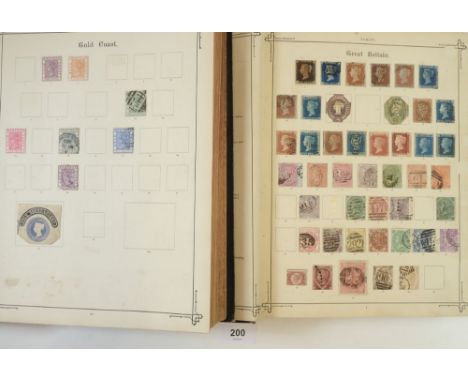 Br Empire &amp; World: Pair of old 1892 gilded black Stanley Gibbons Imperial Albums, Vol 1 (GB, Europe &amp; Asia) &amp; Vol