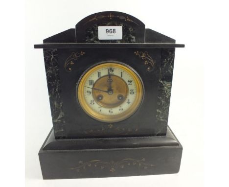 A Victorian slate mantel clock, 31cm tall 