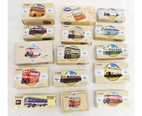 A box of Corgi buses, boxed 