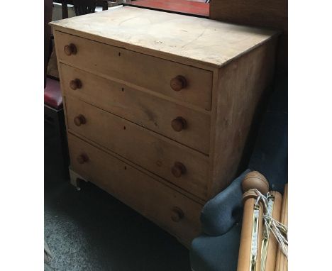 An early 20th century pine chest of four graduating drawers, on bracket feet, 93x53x95cmH 