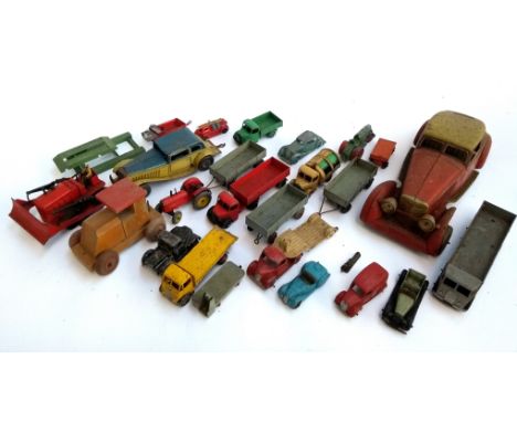 A small collection of model vehicles, mainly Dinky, to include tractor, flatbed trailers etc