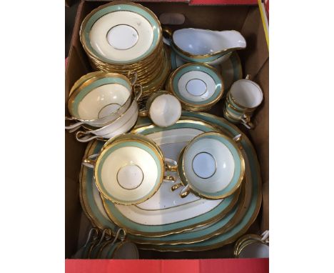 An Aynsley '7963' pattern part dinner service, approx. 83 pieces, in blue and white heightened in gilt, to include cups, sauc