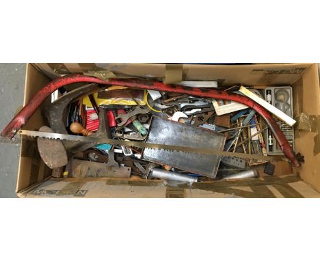 A large mixed box of various hand tools 