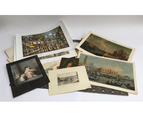 A portfolio of various colour prints, mostly of Venice and Paris 