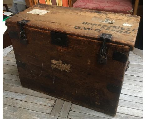 A vintage pine storage box, with locks, 71x37x50cmH 
