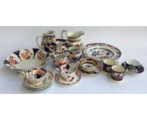 A collection of Imari and other ceramics, to include a mid-19th century Amherst plate, Wedgwood Willow jug, several other jug