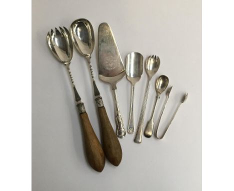 A pair of plated salad servers by Mappin &amp; Webb, together with stilton scoop, etc 