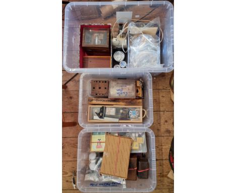 A quantity of watch and clock maker's tools and spare parts, to include a boxed staking set.&nbsp; &nbsp; 