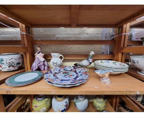 A mixed group of pottery and porcelain, to include: a Royal Worcester figure of 'First Dance'; and a Beswick pigeon. (12) 