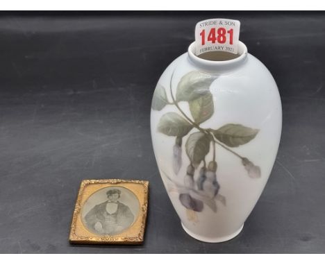 A Royal Copenhagen vase, 14cm high; together with an ambrotype photograph, 5.4 x 5.2cm oval, in gilt frame. (2) 