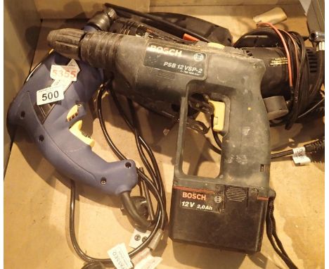 Four mixed electrical/battery items including drills and an air compressor. This lot is not available for in-house P&amp;P.
C