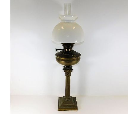 A c.1910 Duplex brass oil lamp with corinthian column support 29.5in tall