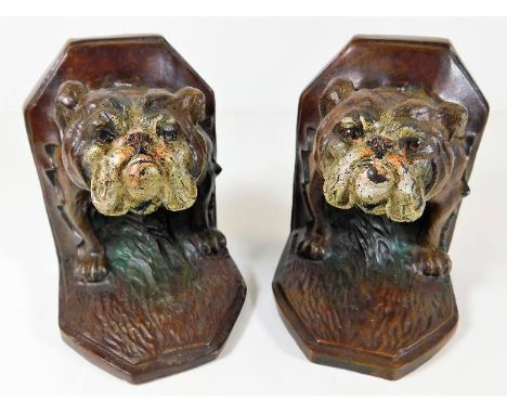 A pair of cold painted bronze bulldog bookends 4.75in tall marked Geschultz