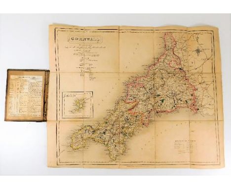 Map: A 19thC. folding map of Cornwall by J &amp; C. Walker. Provenance: Formerly the property of Silvanus William Jenkin, Cou