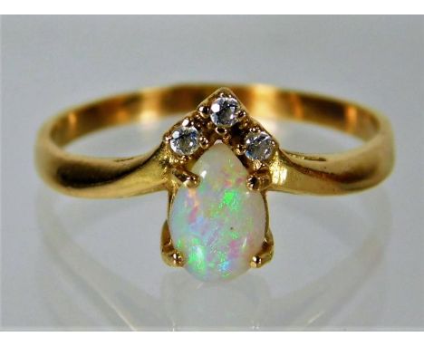 A 14ct diamond ring set with diamond &amp; opal 2.1g size N 