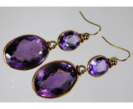 A pair of 9ct gold mounted amethyst earrings 8.4g 