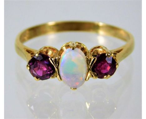 A 9ct gold ruby &amp; opal ring 1.8g size M/N