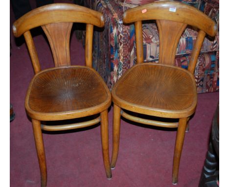 A set of four beech bentwood splatback panel seat cafe chairs