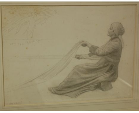 James Havard Thomas (1854-1921) - Study for the Loom, pencil sketch, signed lower, titled lower left, bearing labels verso, 2