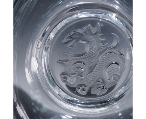 This exceptional Lalique Chimere dragon decanter showcases masterful Art Deco–inspired design with a three-dimensional dragon