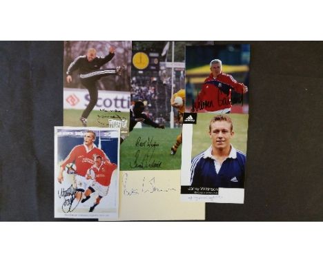 RUGBY, signed cards, 6 x 8 and smaller, by Johnny Wilkinson, Matt Dawson, Neil Jenkins (promotional p/c's), Peter Wheeler (ye