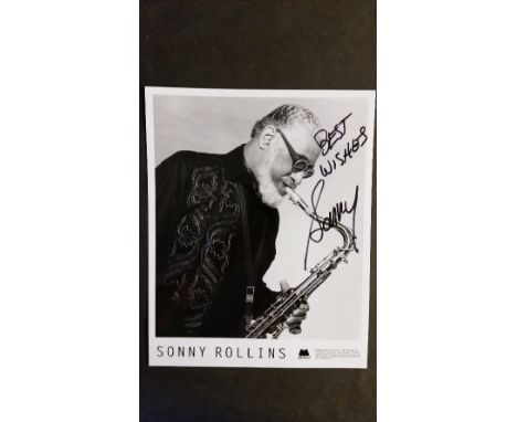 MUSIC, Sonny Rollins, signed 8 x 10 b/w promotional photo, showing him playing saxophone, c1988, EX